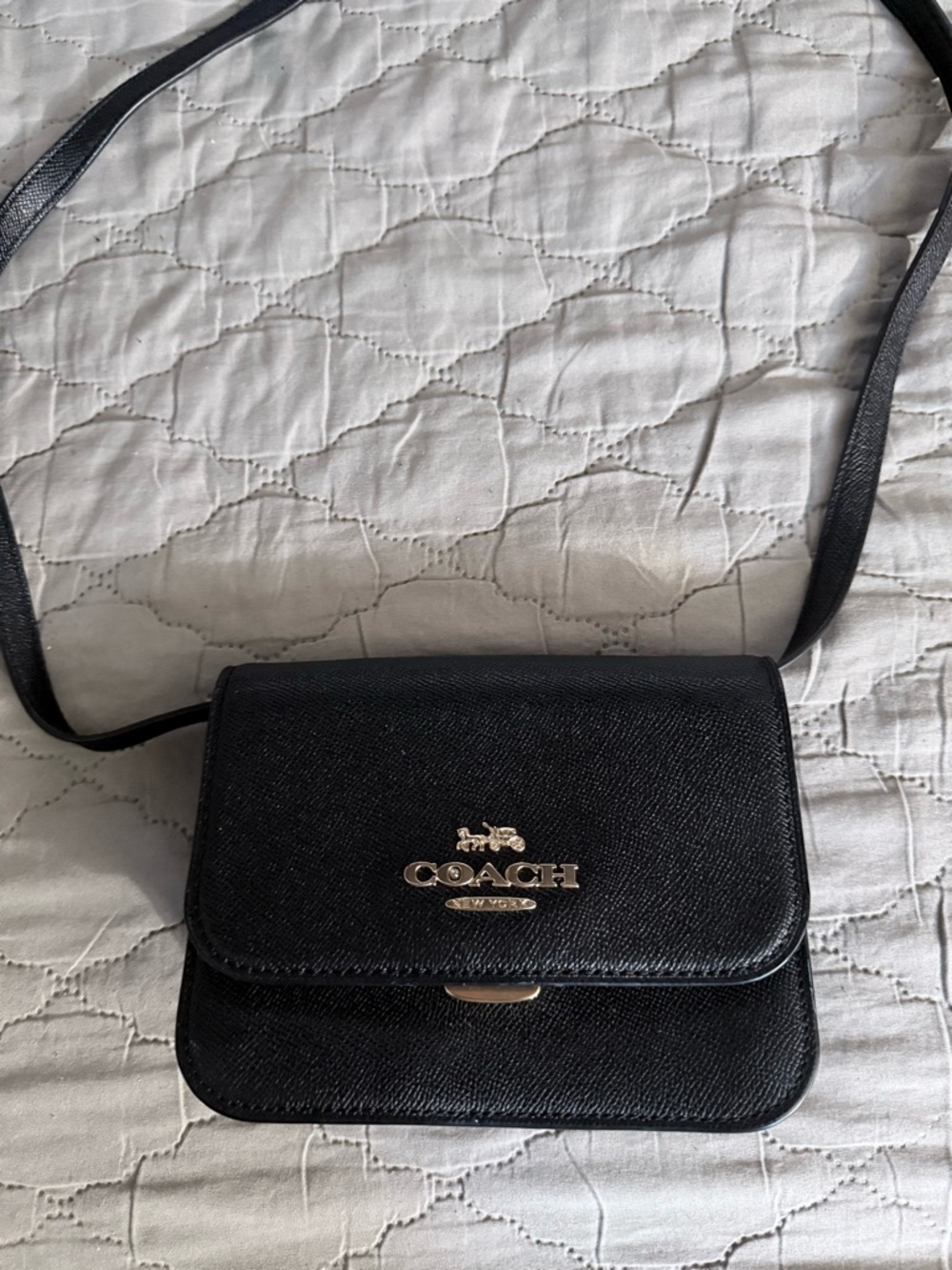 Coach Black Leather Crossbody with Silver Logo Hardware